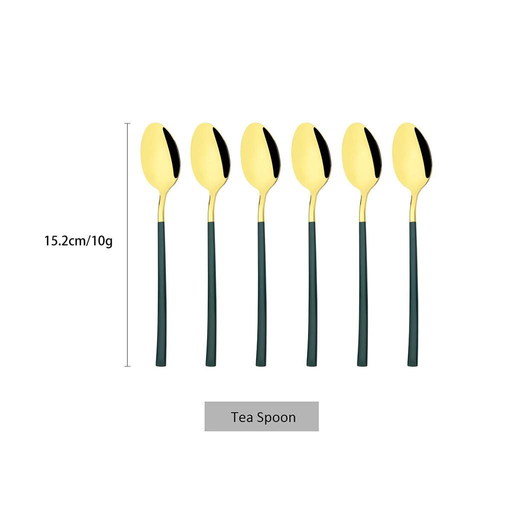 6Pcs White Gold Spoon Cutlery Set Stainless Steel Coffee Tea Spoon Dinnerware Coffee Spoon Flatware Kitchen Silverware