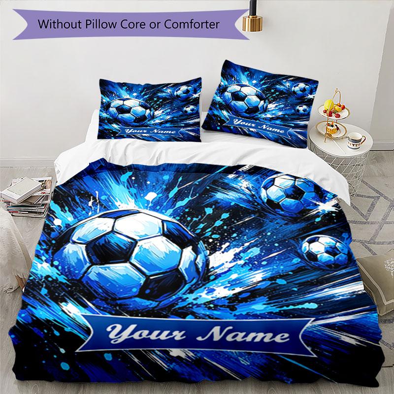 3PC Custom Name Soccer Ball Splash Art Bedding Set Duvet Cover Closure Includes 1 Duvet Cover & 2 Pillowcases for Bedroom