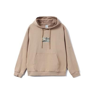 Sudadera con capucha holgada con estampado grupal bordado con el logo de la serie Li Ning Sports Trend, manga larga, sudadera unisex, plateado-mangosta-marrón AWDR471-4