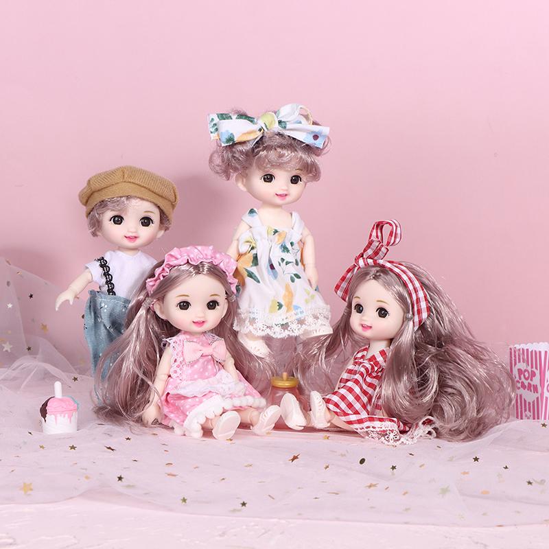 Nová mini panenka miminko holčička 17 cm s 13 pohyblivými klouby, 3D velké oči pro holčičky, DIY oblékání