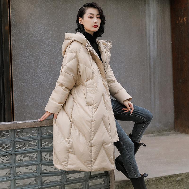 

Женское свободное длинное пальто, пуховик, зимнее пальто с капюшоном, пуховик, парки из перьев M бежевый