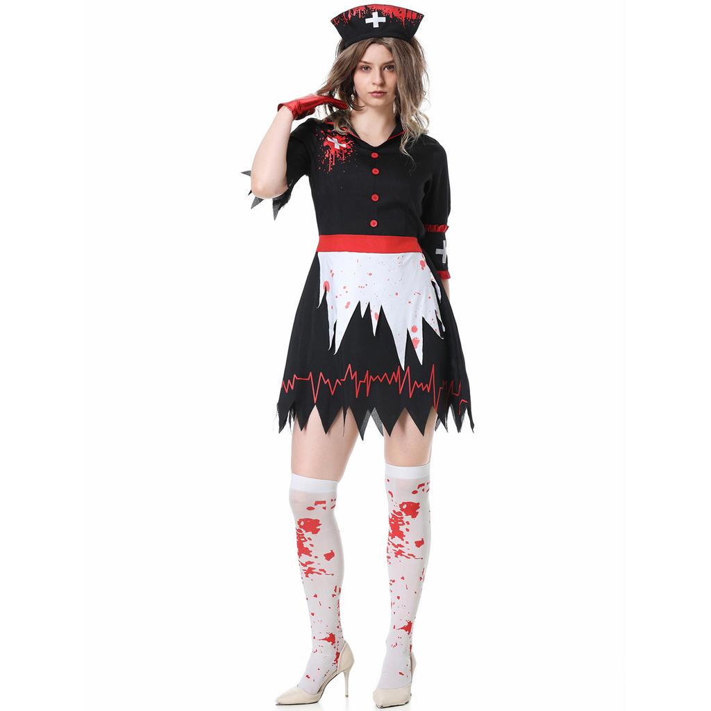 Vampire Nurse Uniform, Halloween Play Blood-stained Female Nurse Costume Cosplay Zombie Cos Medical Uniform