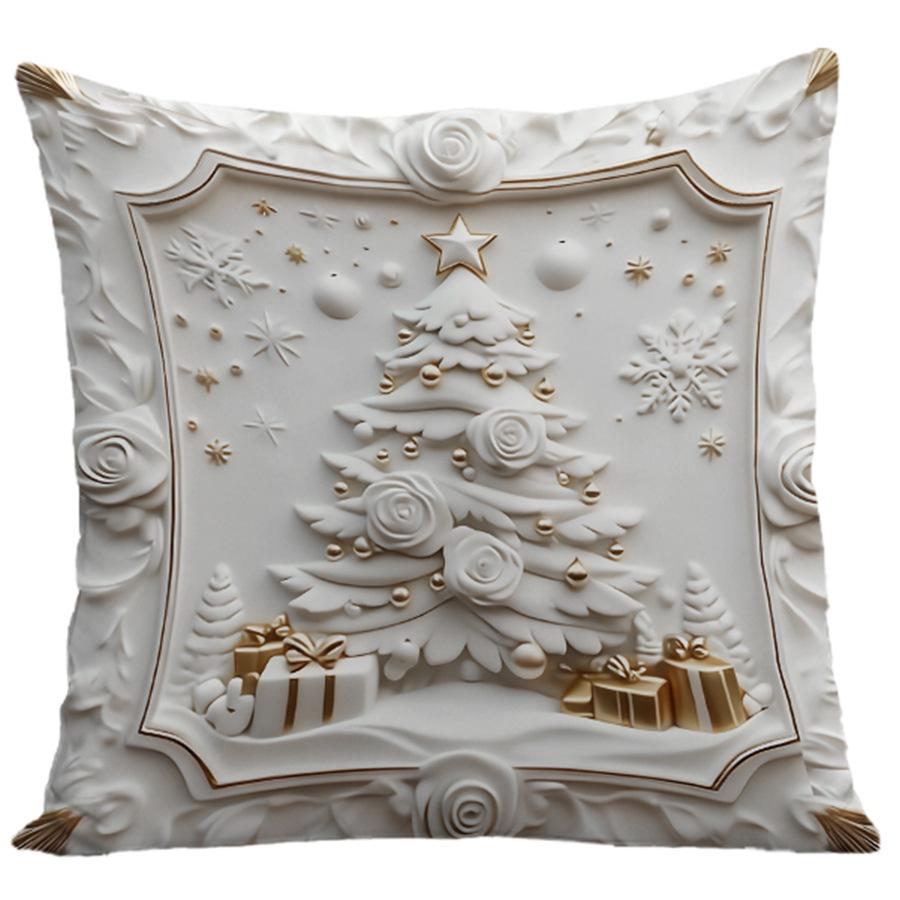 4-teiliges weißes Weihnachtskissenbezug-Set: Muster mit Weihnachtsmann, Schneemann, Baum & Rentier für das Wohnzimmer-Sofa