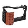 Aluminum Alloy Camera Cage with Wooden Handle Protective Frame with Cold Shoe Interface for A6400 A6300 A6100 A6000
