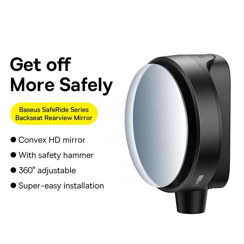 

SafeRide Series Backseat Rearview Mirror with Safety Hammer Wide Viewing Angle Rear View Mirror (1Pc) Black
