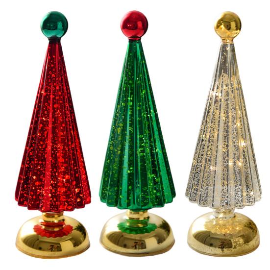 Glass Christmas Tree Small Tabletop Lighted Xmas Tree Figurine Battery Operated Mini