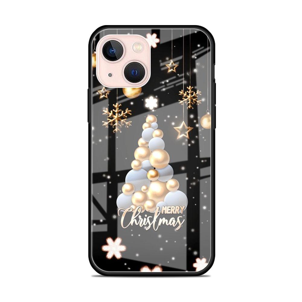 Snow Merry Christmas Glass Case For Apple iPhone 13 14 11 12 Pro 7 XR X XS Max 8 6 6s Plus 13Pro Tempered Phone Cover