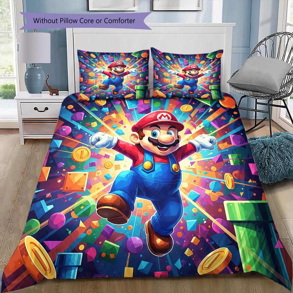 Super Mario Chibi Solo Bedding Set, 1 Duvet Cover & 2 Pillowcases, Home Decor, Perfect Gift for Fans