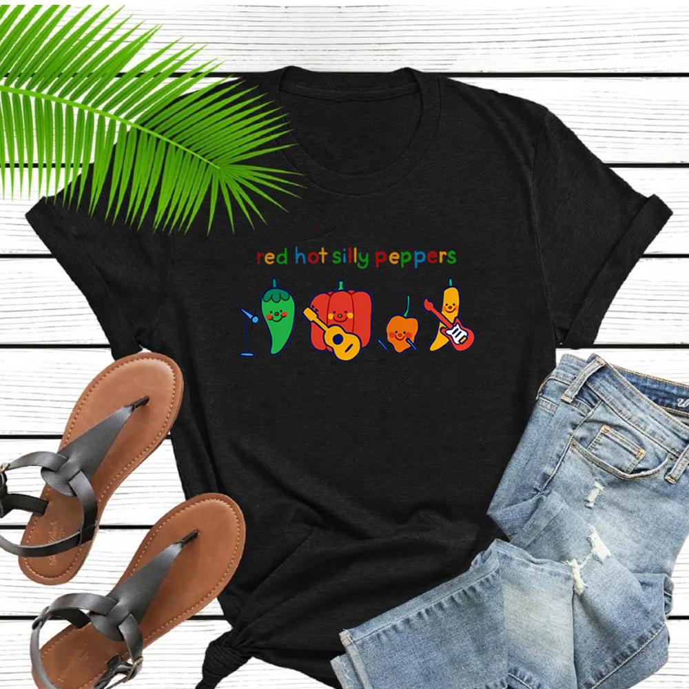 Red Hot Silly Peppers TShirt Unique Shirt Cute Chilli Music Band Tee Kawaii Women Clothes Trendy Short Sleeves Tops