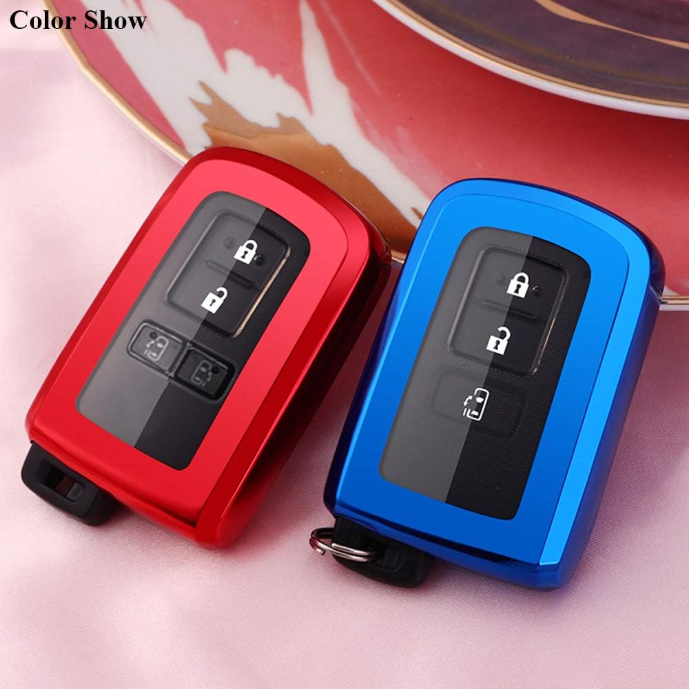 SANRILY 1Pcs Car Key Fob Cover for Toyota Camry RAV4 Corolla Tacoma Noah Esquire Sienta Keyless Entry Remote Key Case Shell with Keychain Silver