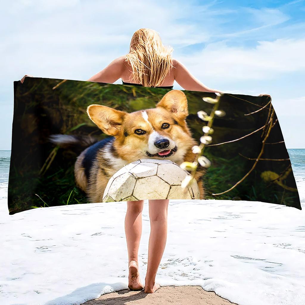 Corgi Series Seaside Vacation Beach Towel Swimming Bath Towel Microfiber Sports Towel