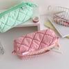 Puffer Leather Pencil Case For Women Vanilla Aesthetic Pencil Pouch With Zipper Stationery Make Up Storage Bag