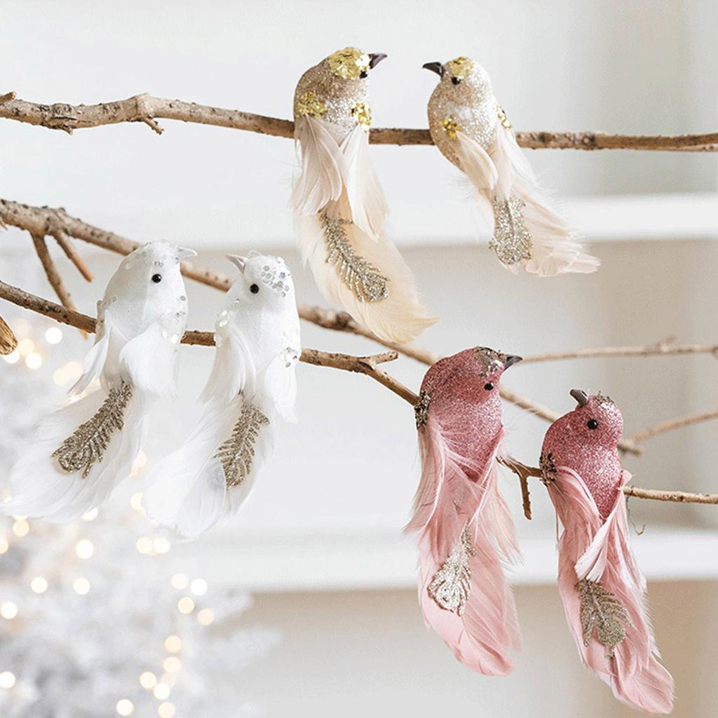 2Pieces Festive Feathered Bird Hangings Decorative Feather Birds Hangings Ornament in Festival Shade for Decors