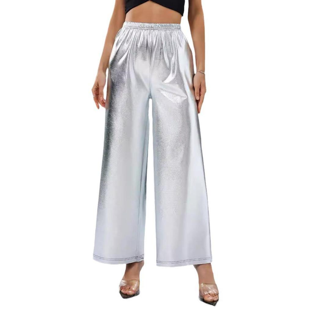 2024 Neue Europäische & Amerikanische Damen High Waist Silber Weitbein Freizeithose