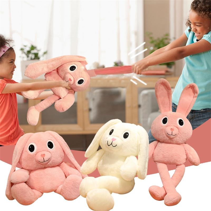 Adorable Pink And White Stuffed Bunny Toy For Girls Plush Rabbit Doll With Long Ears