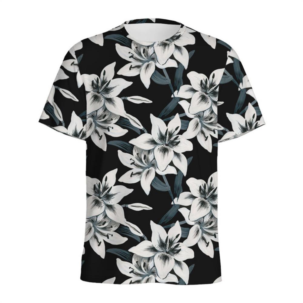 Lily Floral Graphic T Shirts 3D Printed Flower T-shirt For Men Summer Street Short Sleeve Tops Women Kids Round Neck Tee Shirt