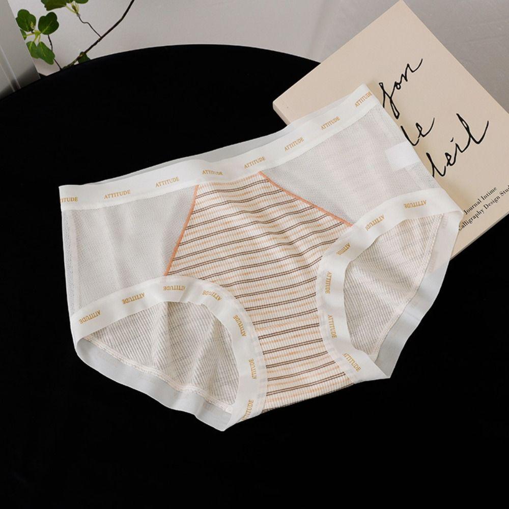 3Pcs Ultra-thin Stripe Letter Briefs Mid Waist Underwear for Women Mesh Seamless Panties  Girl