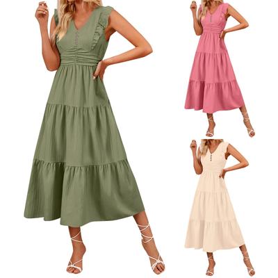 Women's Fashion Solid Color Sleeveless Range Casual Slim Long Dresses