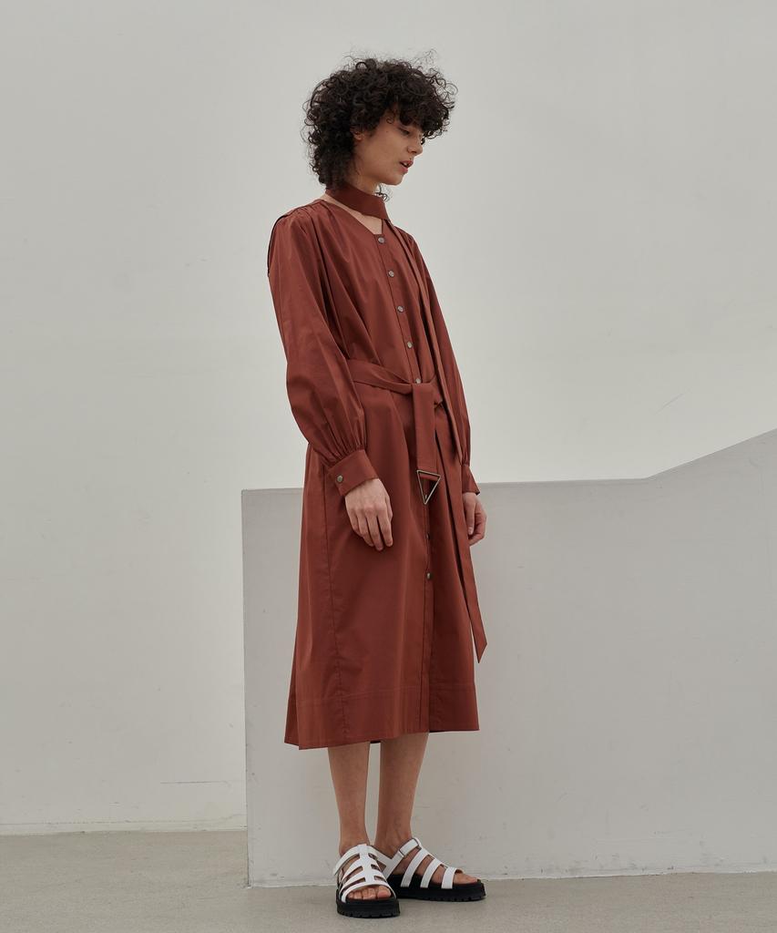 MITTE Shirring Belted Shirts Dress - Brick
