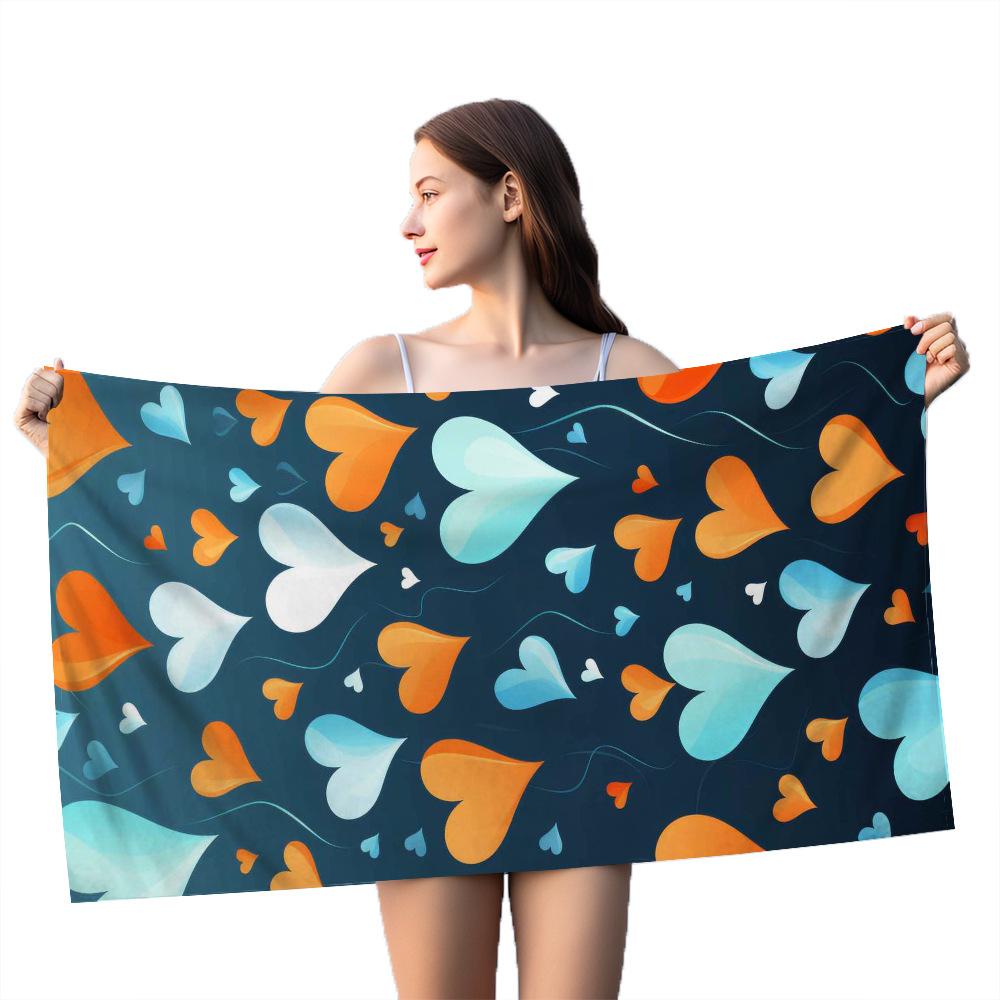 Kreativ bemalte Herzen digital bedrucktes Polyester Superfeine Faser doppelseitiges Fleece Strandurlaub Badetuch, Strandtuch
