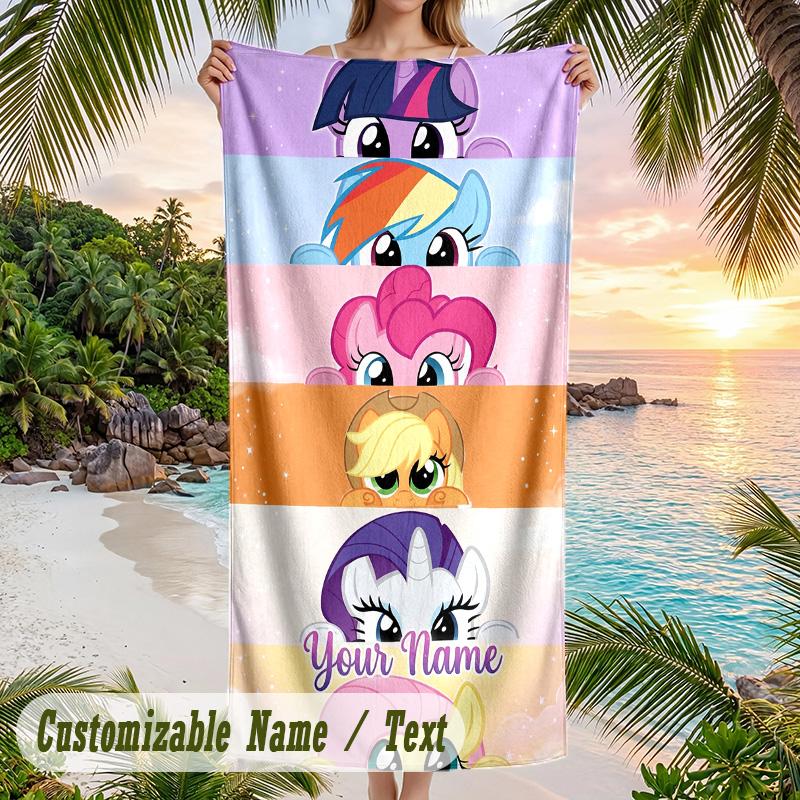 My Little Pony Beach Towel, Personalized Custom Text, Quick Dry Soft Large Towel For Swimming Pool Travel