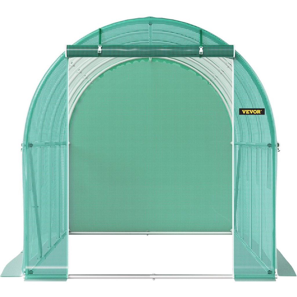 Walk-in Tunnel Greenhouse, 15 x 7 x 7 ft Portable Plant Hot House w/ Galvanized Steel Hoops, 1 Top Beam, 2 Diagonal Poles, 2 Zippered Doors & 8