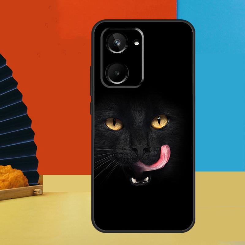 Black Cat Face Kitty For Realme GT7 Pro GT6 10 11 12 13 14 15 Pro Plus C55 C67 C63 C61 C53 C31 C65 C71 C75 Case
