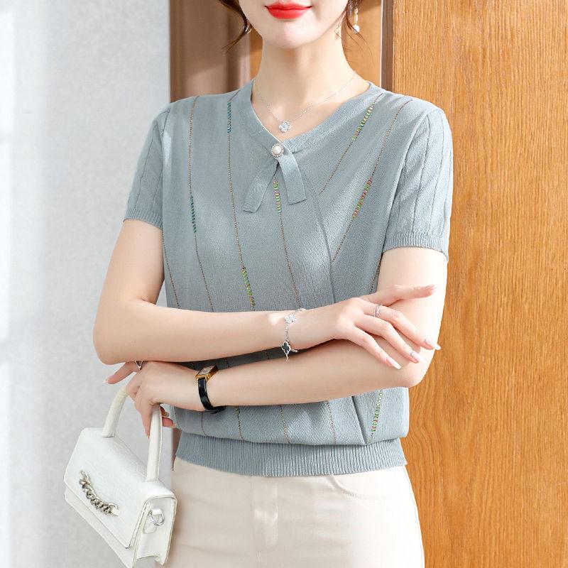 

Футболка женская трикотажная Ice Silk с короткими рукавами, летняя футболка для мам, свободный и тонкий маленький топ 2XL