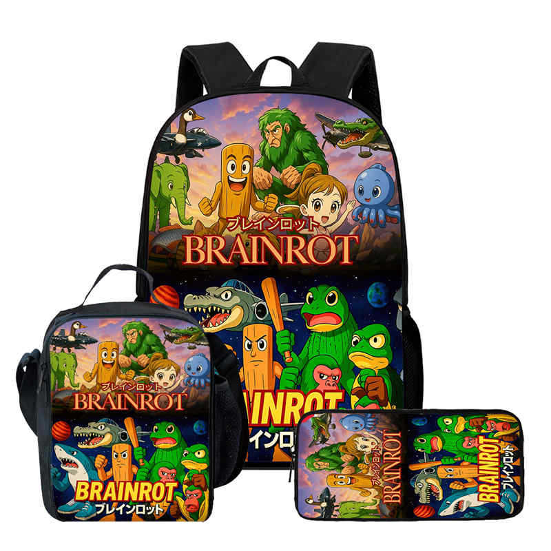 Wooden Stick Man Brain Rot Schoolbag High Definition Printing Leisure Cross Border Light Backpack