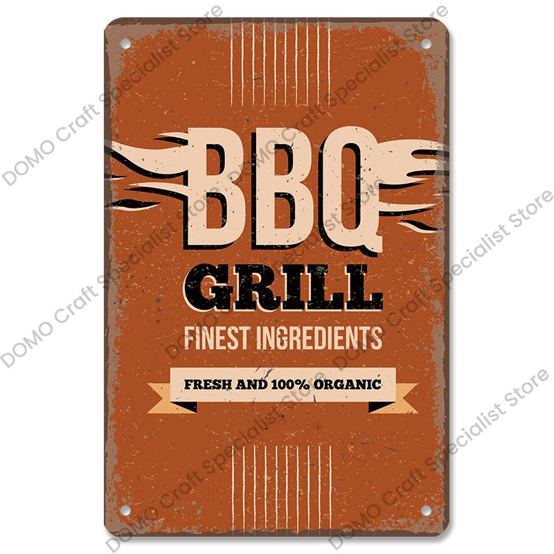 Vintage Barbecue Plaques Metal Tin Signs Grill Meat Steak Sausage Retro Metal Plate Wall Decor BBQ Party Shop Dining Room