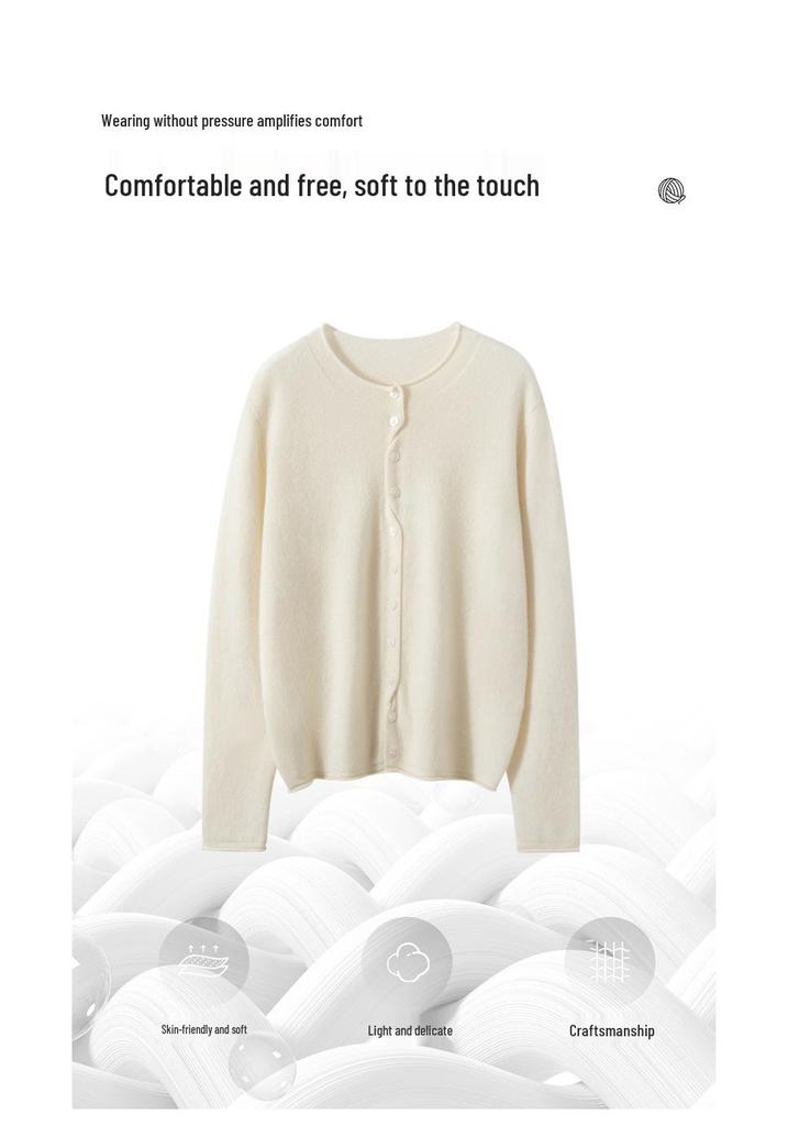 100% reiner Kaschmir Cardigan mit Rollsaum für Damen - Schlankmachender Herbst/Winter Strickpullover im Mehrknopf-Stil