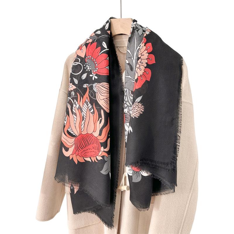 Autumn and Winter New Temperament Versatile Neck Protection Warm Removal Beard Large Square Scarf Printed Scarf 130CM Shawl