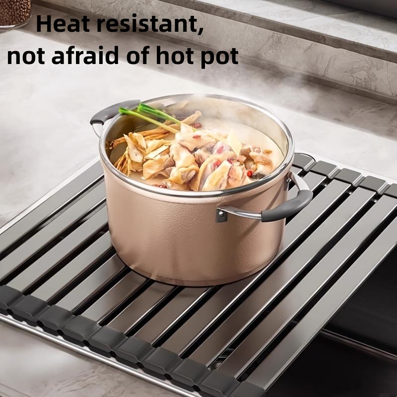 Foldable Heavy Duty Roll-Up Dish Drainer - Space Saving Adjustable Height Heat Resistant and Detachable Sink Storage Rack Withr