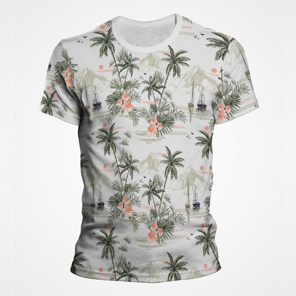 Summer Hawaiian Mens Tshirt Seaside Vacation Tropical Rainforest Coconut Tree Graphic T Shirts Men 3d Print Streetwear Tee Tops