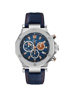 Montre chronographe à quartz Guess Collection avec bracelet en cuir bleu X72029G7S en acier inoxydable bleu suisse pour homme GC-3 Fabriqué,