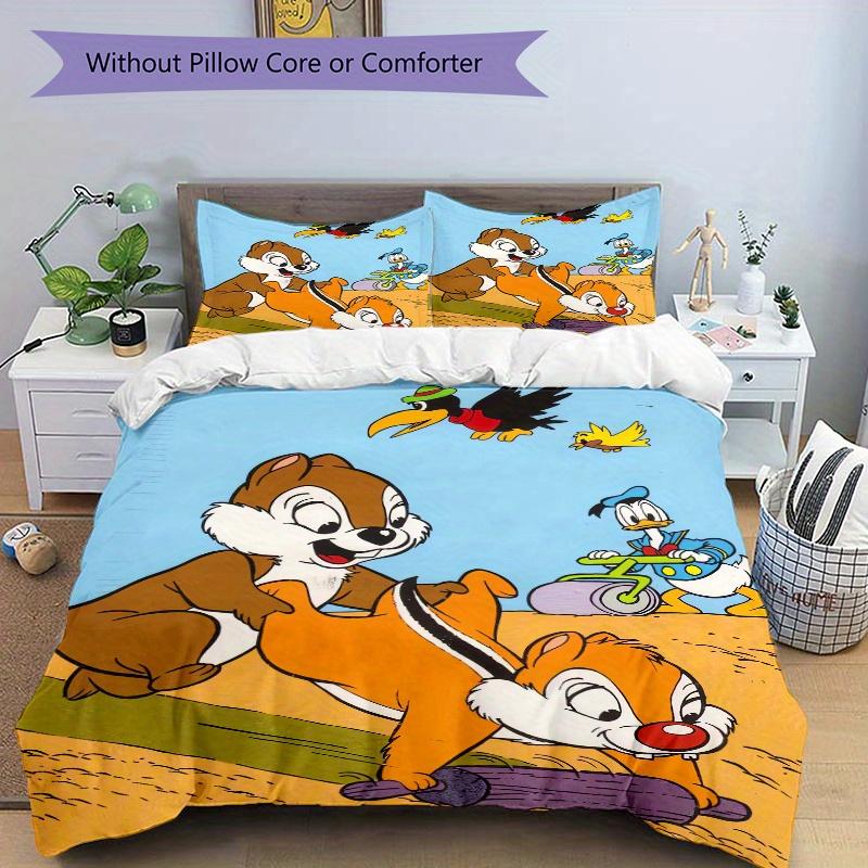 3pcs Weeding Chip & Dale Design Bedding Set Includes 1 Quilt Cover and 2 Pillowcases, Comfortable Bedding with Stylish Design for Bedroom.S093