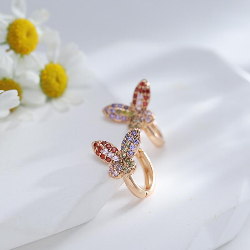 Luxury Fine Butterfly Drop Earrings Women Unusual  Rose Gold Color Natural Zircon Earrings Creative Daily Jewelry