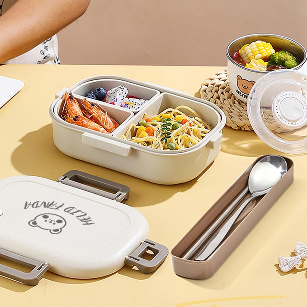 Cute Bear Plastic Divided Lunch Container Portable Leak-proof Detachable 3 Grids Bento Lunch Box For Kids Student Microwave Safe