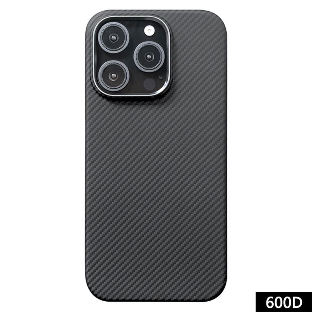 For iPhone 16 Pro Max Case 600D Fine Texture Aramid Fiber Phone Cover with Metal Lens Frame