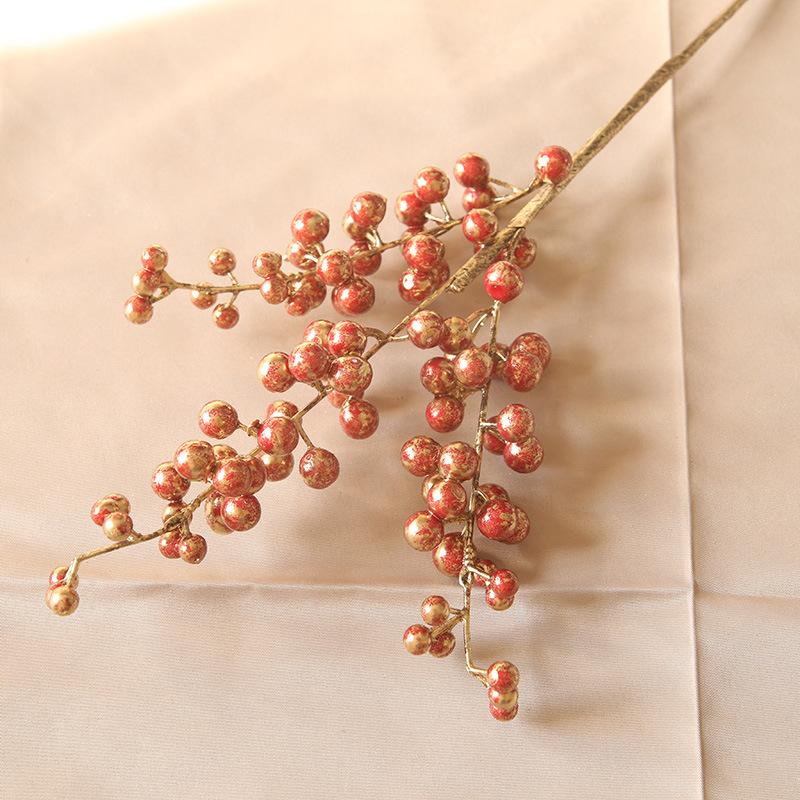 Red Fruit Golden Berry Chinese New Year Spring Festival Home Decoration Simulation Flower Golden Eucalyptus Leaf Small Fan Leaf