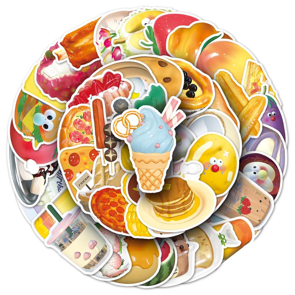 50pcs 3D Food Stickers: Creative Dessert & Fruit Designs for Decorating Water Cups, Planners, and Notebooks
