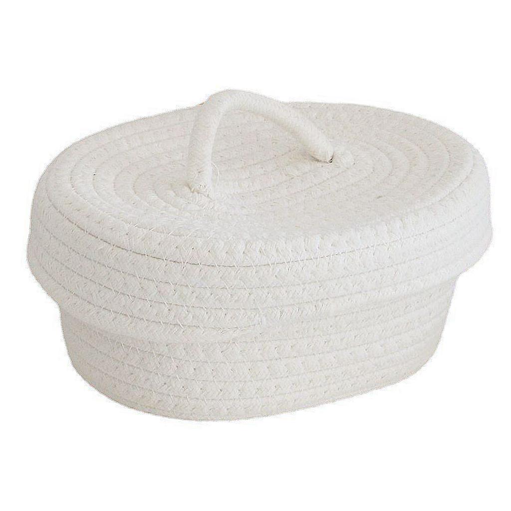 Desktop Storage Box with Lid Handmade Cotton Rope Storage Basket for Makeup Sundries Snack Needles