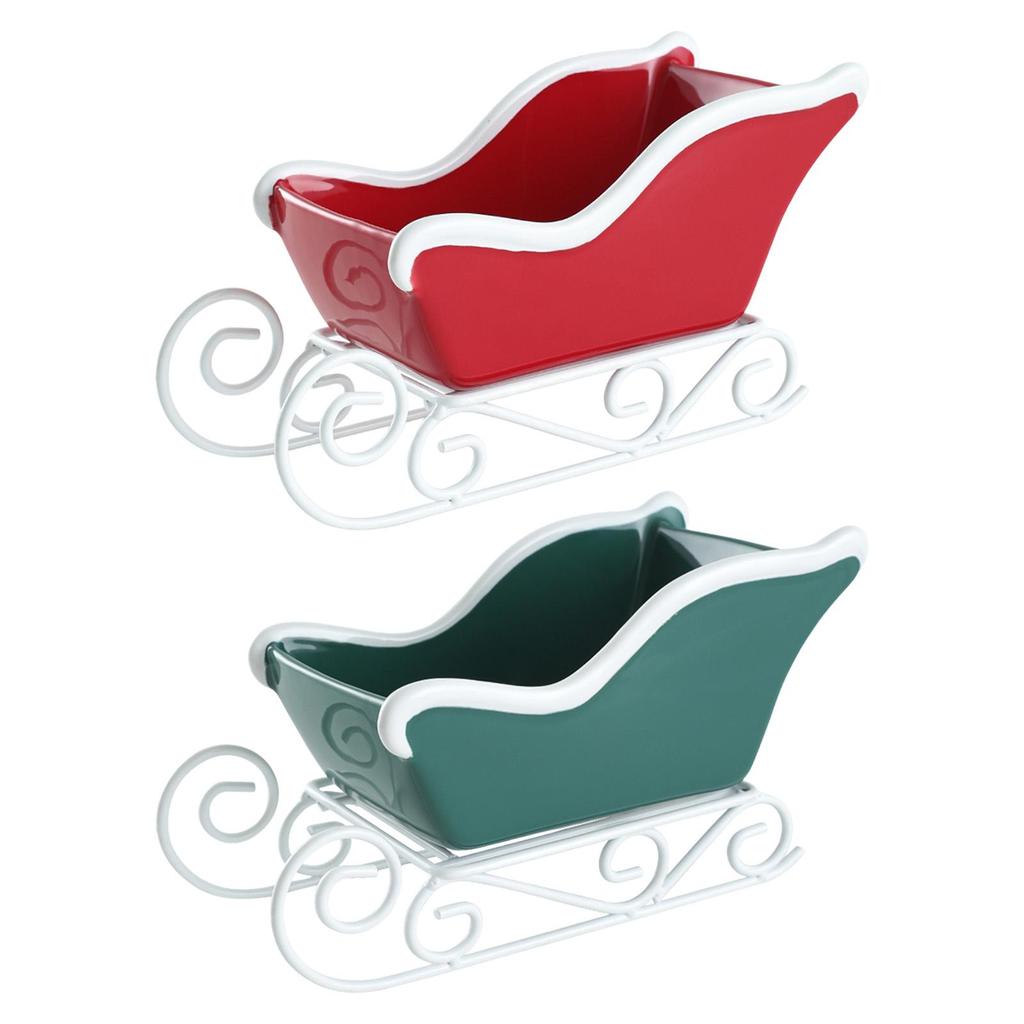 Christmas Sleigh Table Ornament,Server Gift,Candy Bowl Storage Basket Sled Shaped Bin for Holiday Farmhouse Home Present Mantle