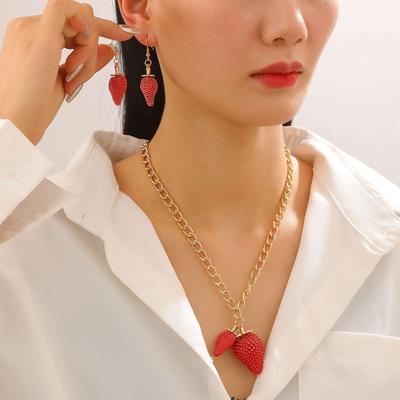 Sweet Big Strawberry Enamel Pendant Earrings Necklace Cute Exaggerated Fruit Women Jewelry