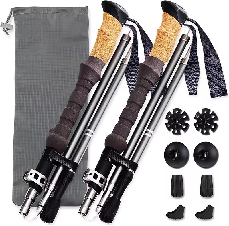 Aluminum Folding Hiking Poles - Lightweight Portable Trekking Sticks for Climbing & Backpacking чёрный