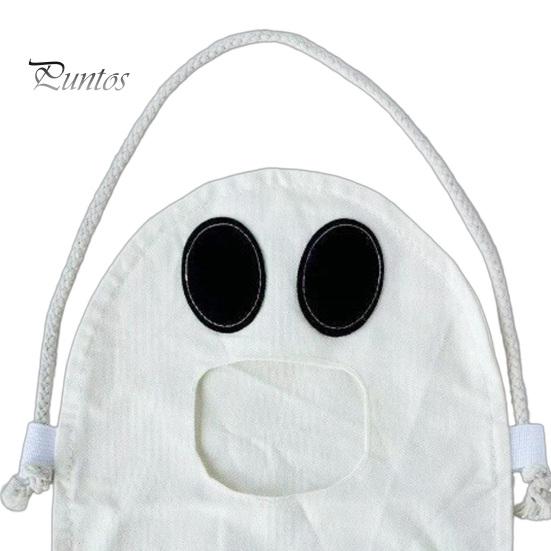 Lightweight Candy Carrier Halloween Ghost Bag for Kids, Cute Fabric Treat or Trick Decorative Holiday Tote with Handle, Spooky Snack Goodie Bags Party