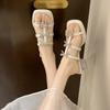 Fashion Slippers Casual Shoes Woman 2025 Butterfly-Knot Pantofle Luxury New Soft Summer Slides Fashion Square Heel Butterfly-knot