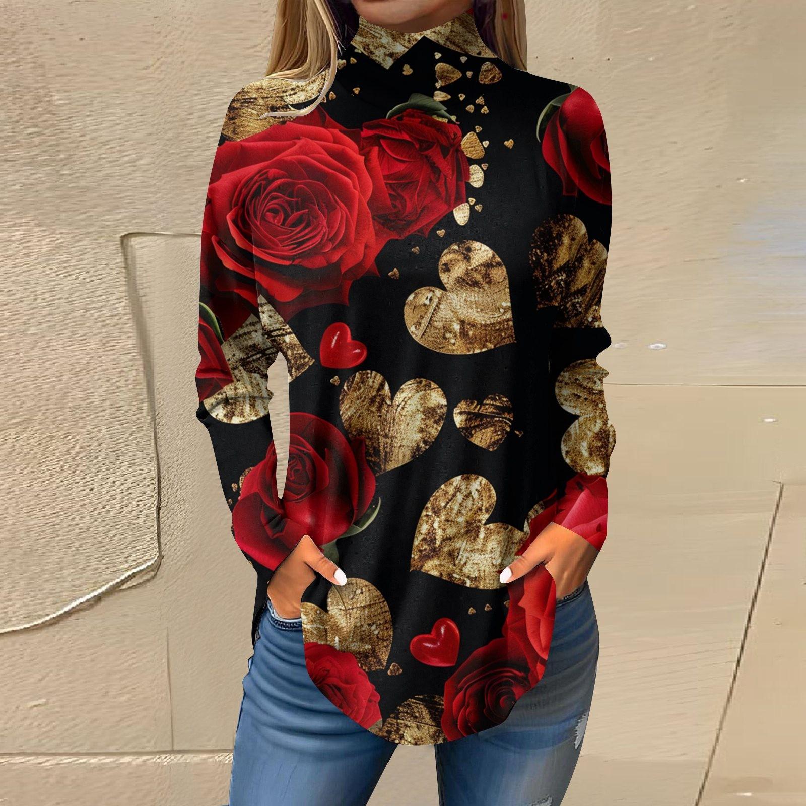 

Женская модная повседневная свободная водолазка с принтом ко Дню святого Валентина XXL красный