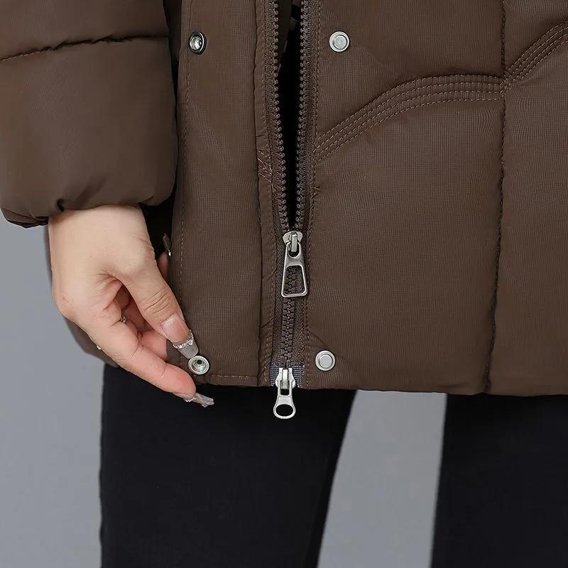 Women's Winter Thickened Hooded Parkas Quilted Long Pockets Middle Aged Female Overcoat