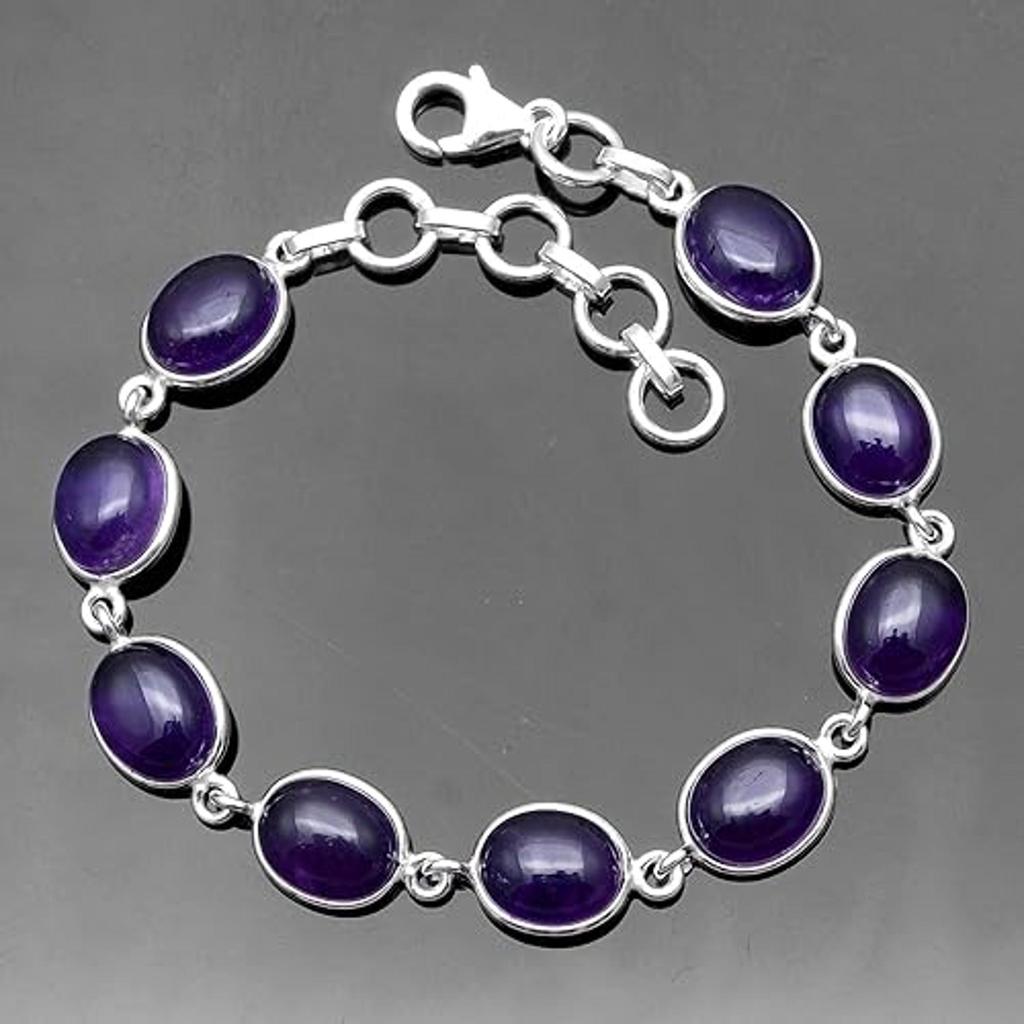 Solid 925 Sterling Silver Amethyst Gemstone Handmade Designer Boho Bracelet Charm Jewelry Gift For Her